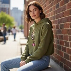 Target Pride Blu BlackBoyBe Olive Green Graphic Cropped Hoodie Sweatshirt Small